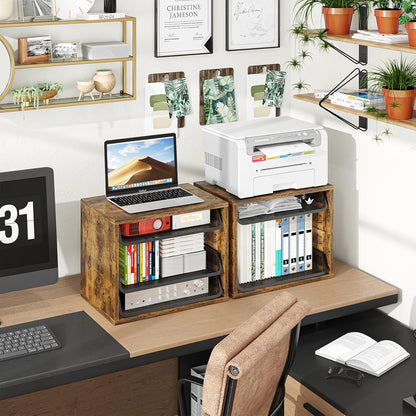 Simple Trending Desk File Organizers, 4-Tier Letter Tray Paper Organizer with File Holder, Wooden Paper Sorter for Office Supplies, White