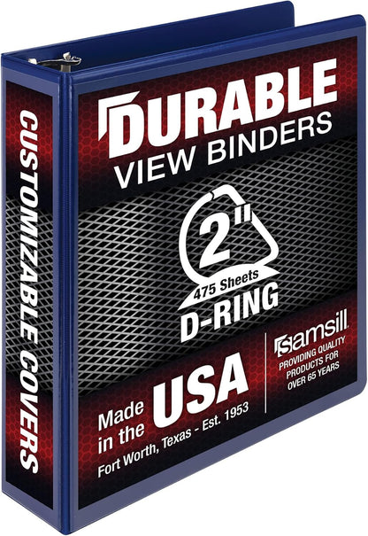 Samsill Durable 4 inch 3 Ring Binder, D Ring Binder, 100% Recycled Chipboard, Black, 2 Pack