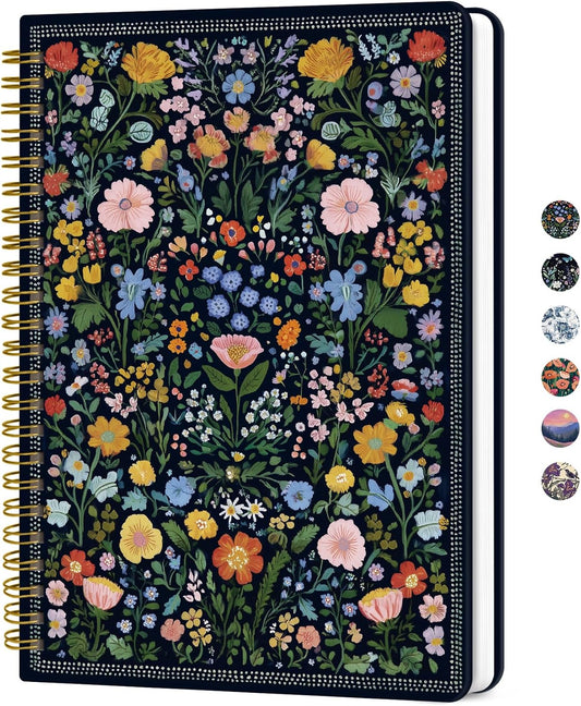 ZOTIA Lined Spiral Journal for Women, A5 Hardcover Pretty Notebook for Work & Note Taking, Aesthetic Cute Journal for Writing, 140 Pages, 6"x8", Garden of Whimsy