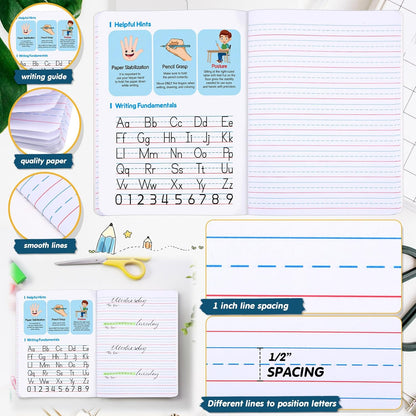 Watersay 30 Pack Primary Ruled Composition Notebook, Grade K-2 Journal 50 Sheets, 7-1/2" x 9-3/4" Primary Composition Book Writing Notebook for Kids Kindergarten Preschool 1st 2nd Grad (Multicolor)
