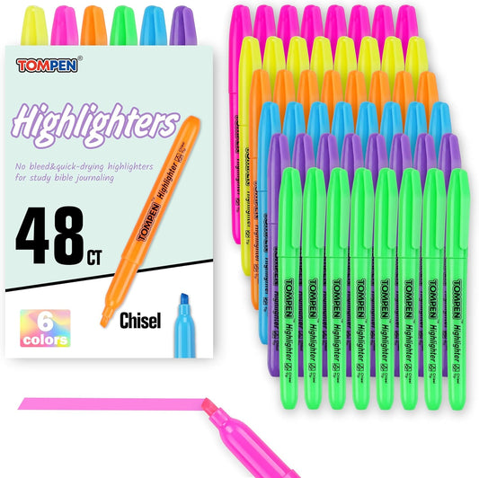 Highlighters Bulk 48 Pack–6 Assorted Colors No Bleed Chisel Tip High Lighter Markers Set for School,Office,Bible Study, Journaling–Smear-Free,Quick Dry Fluorescent Pens for Teachers