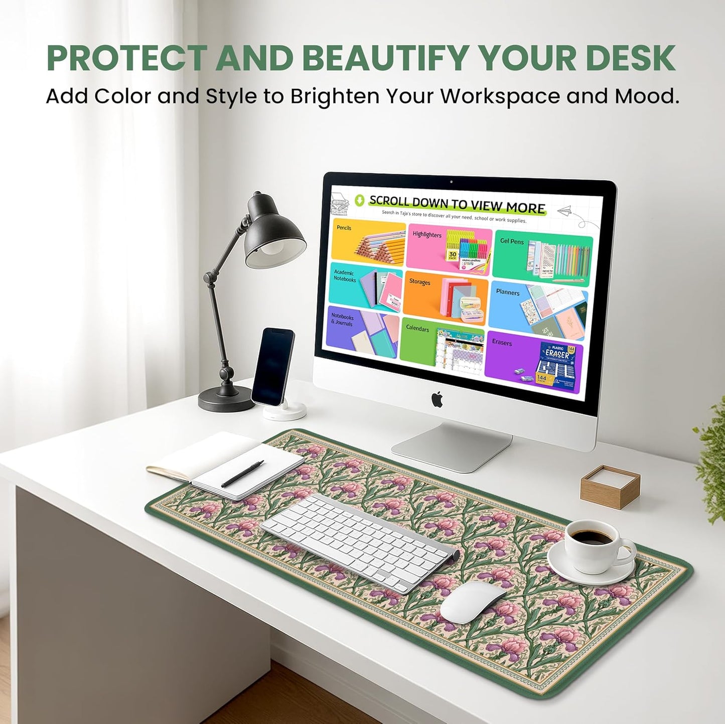 Large Mouse Pad for Desktop, Cute Desk Mat Pad Protector for Work & Gaming, Aesthetic Pretty Anti-Slip Laptop Blotter Cover for Office School Home Supplies, Wildflowers, 31.5" x 11.8"