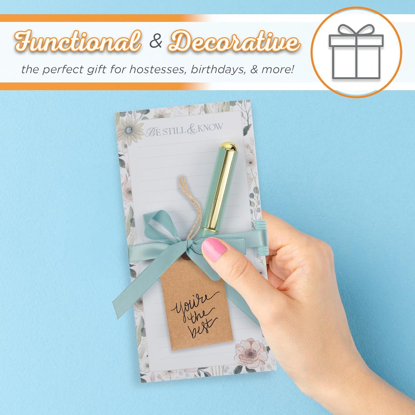 Christian Art Gifts Compact Magnetic Notepad & Medium Ballpoint Pen Set: Trust in the Lord Inspirational Scripture, Shopping Lists, Memos, Reminders, 70 Lined Easy Tear-off Sheets, Purple/Teal Floral