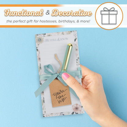 Christian Art Gifts Compact Magnetic Notepad & Medium Ballpoint Pen Set: Trust in the Lord Inspirational Scripture, Shopping Lists, Memos, Reminders, 70 Lined Easy Tear-off Sheets, Purple/Teal Floral