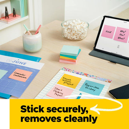 Post-it Notes, 3 in x 3 in, 4 Sticky Note Pads, 50 Sheets per Pad, Beachside Café Collection, School Supplies and Office Products