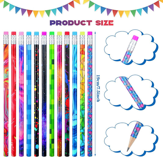 Chinco 100 Pieces Wooden Pencil with Eraser for Kids Assortment Colorful Fun Pencils Bulk with Eraser Kids Novelty Back to School Supplies for Classroom, Student Reward, Stationery Party Favors
