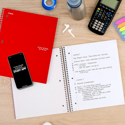 Five Star Spiral Notebook + Study App, 3 Subject, College Ruled Paper, 8-1/2" x 11", 150 Sheets, Fights Ink Bleed, Water Resistant Cover, Amethyst Purple (38746)