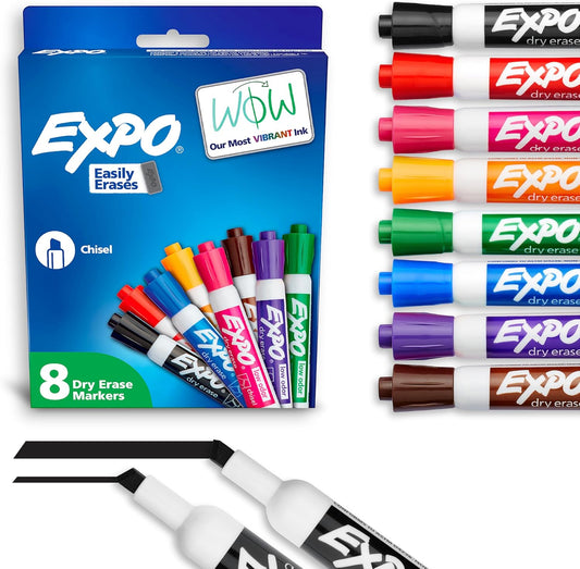 EXPO Dry Erase Markers, Low Odor Ink, Assorted Colors, Chisel Tip, 12 Count