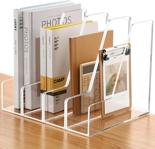 SANRUI 2-Pack Acrylic Magazine File Holder Desk Organizer Magazine Rack, Clear, Vertical File Sorter Holders, 9.45" D x 3.54" W x 10.24" H