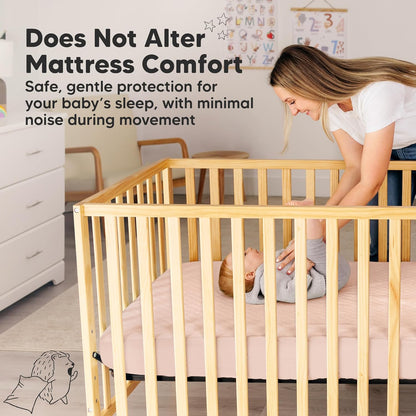 2-Pack Waterproof Crib Mattress Protector Cover Fitted - Quiet Baby Crib Mattress Pad Sheets, 52" x 28" Soft Quilted Cotton Baby Sheet, Machine Washable, Easy Fit, Durable (Soft White/Mavy)