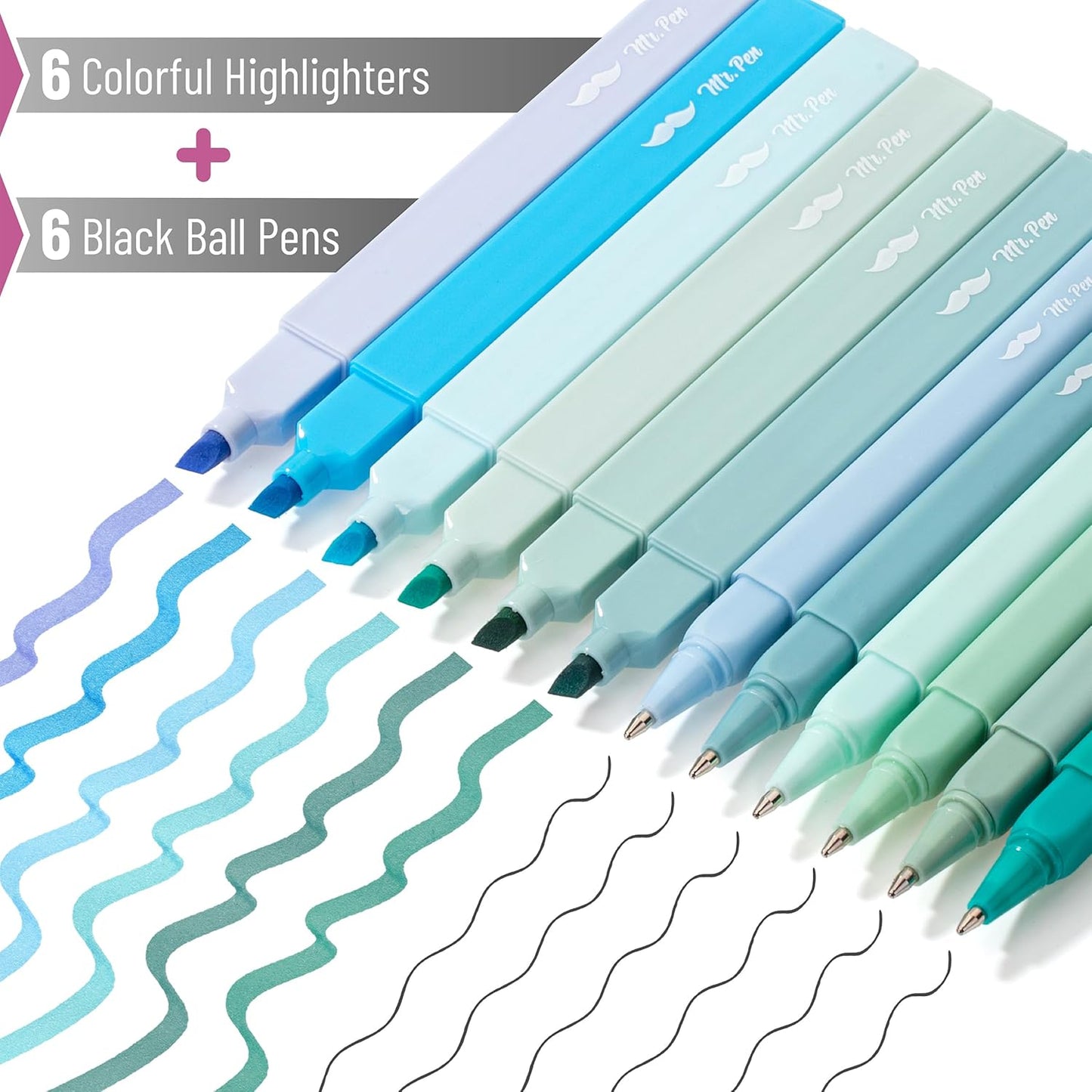 Mr. Pen- Aesthetic Highlighters and Ballpoint Pens No Bleed, 12 Pack, Pastel Colors, Bible Highlighters and Pens No Bleed, Fast Dry and No Smear for Bible Journaling, Planner, School Supplies