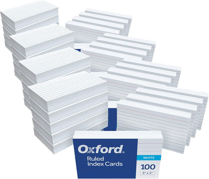 Oxford Ruled Index Cards, 3" x 5", White, 1,000 Cards, 10 Packs of 100 (98833)