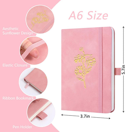 BOBO RABBIT 3 Pack Pocket Notebook Journals Mini A6 Sunflower Floral Notepads Total 600 Pages Aesthetic Hardcover College Ruled Lined Notebooks for Note Taking Travel Office School Supplies, 3.7"x 5.7"
