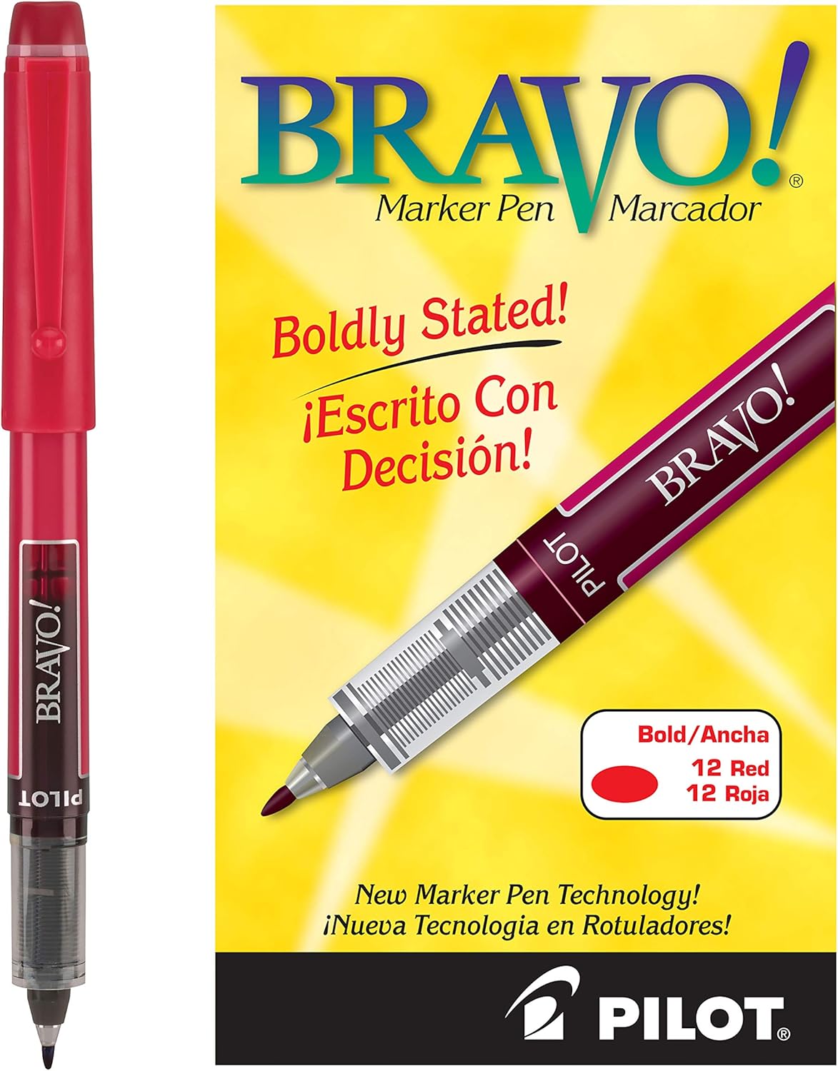 PILOT Bravo Liquid Ink Marker Pens, Bold Point, Blue Ink, 12-Pack (11035)