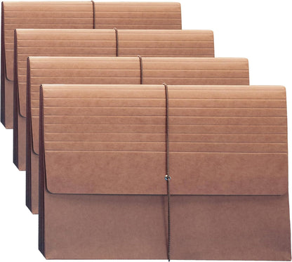 Smead Expanding File Wallet, Flap and Cord Closure, 5-1/4" Expansion, Extra Wide Letter Size, Redrope, 10 per Box (71186)