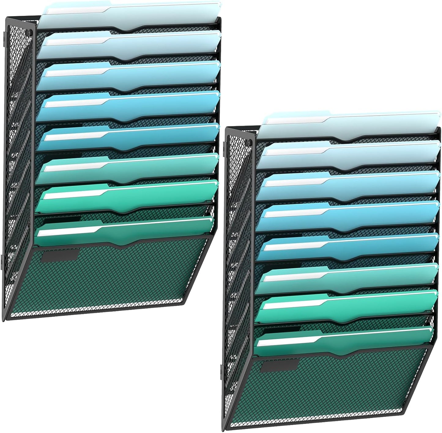 SUPEASY 10-Tier Wall File Organizer, Hanging Wall Files for Papers, Folders, Magazines, Clipboard, Wall Organizer for Office Home School Classroom, Black