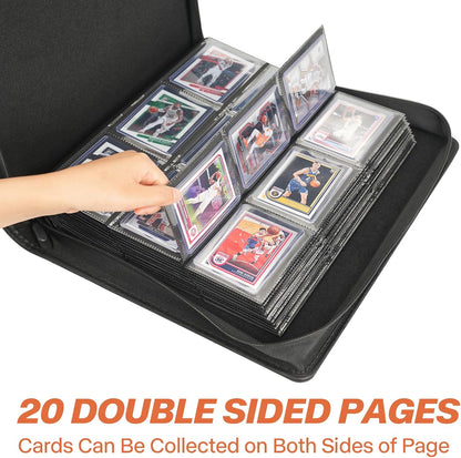 9 Pocket TopLoader Binder, Holds 360 3”x4” Toploader Hard Cases, Sleeves Card Collection Binder, 20 Double Sided Pages, Compatible with Trading & Sports Holder - Black