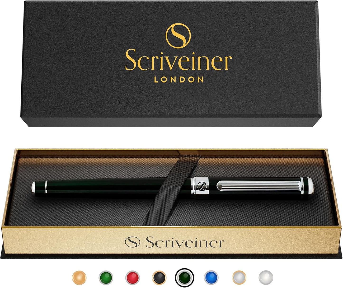 Scriveiner Midnight Blue Rollerball Pen - Stunning Blue Lacquer Luxury Pen, Chrome Finish, Schmidt Ink Refills, Men & Women, Professional, Executive Office, Nice Pen