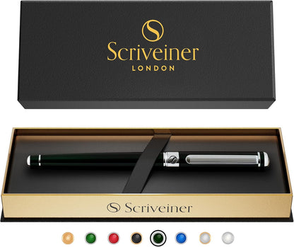 Scriveiner Midnight Blue Rollerball Pen - Stunning Blue Lacquer Luxury Pen, Chrome Finish, Schmidt Ink Refills, Men & Women, Professional, Executive Office, Nice Pen