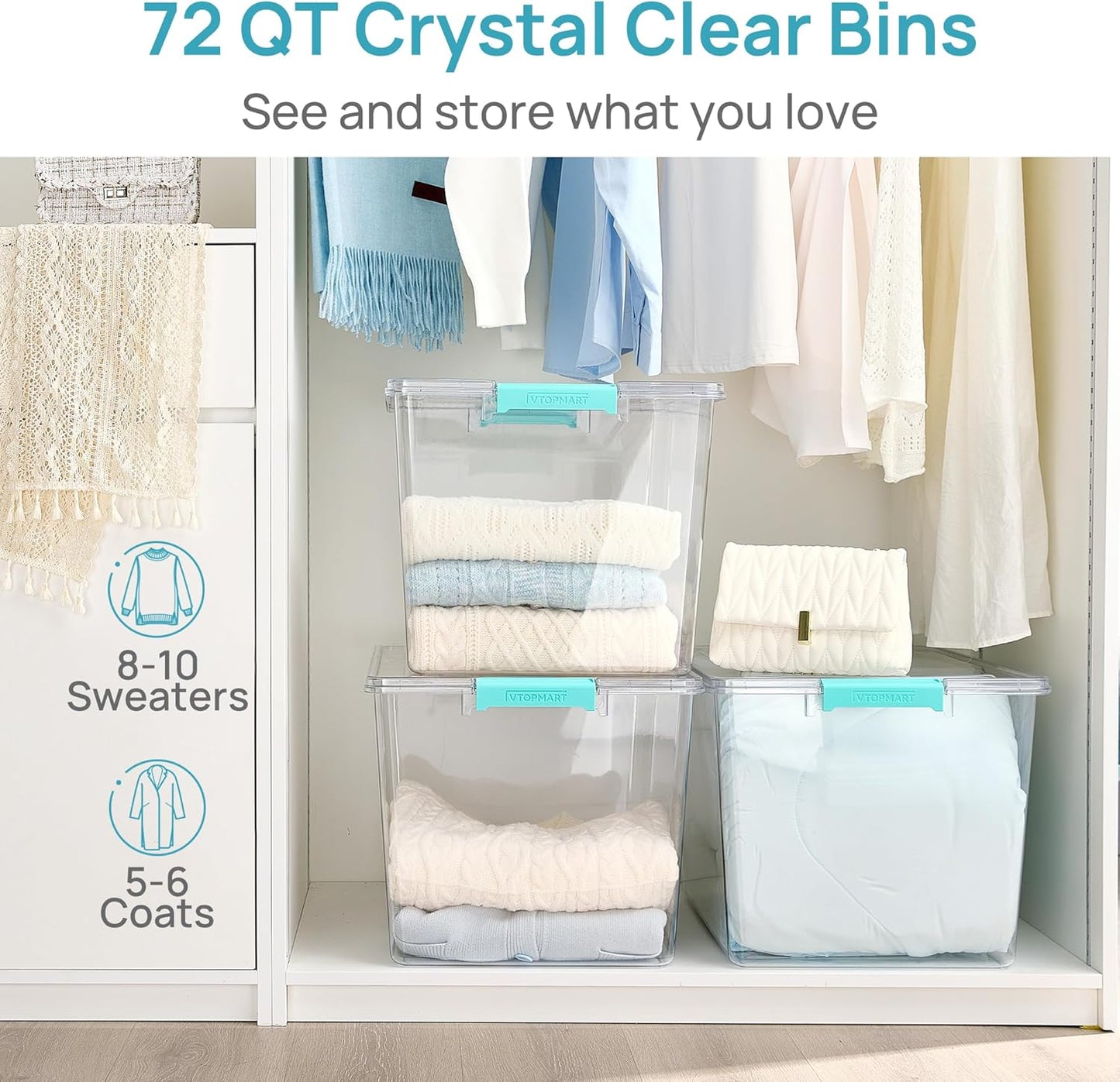Vtopmart 6 Qt Plastic Storage Bins with Lids, Clear Sensory Bins, Arts Crafts Organizers and Storage, Stackable Containers for Home Office and School Supplies, 4 Pack