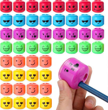Mr. Pen- Pencil Sharpeners Manual, 48 Pack, Dual Hole, Smiley, Bulk Handheld Pencil Sharpener, Compatible with Standard and Jumbo Pencils, Snap-on Lid, Stainless Steel Blade, Back to School Supplies