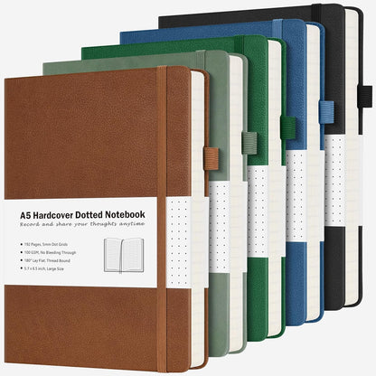 College Ruled Notebook, 5 Pack A5 Hardcover Leather Notebook for Work, Lined Notebook Journal for Women, Men, 100GSM Thick Paper, Large Notebook with Pockets, Professional Business Notebook, 5.7"x8.5"