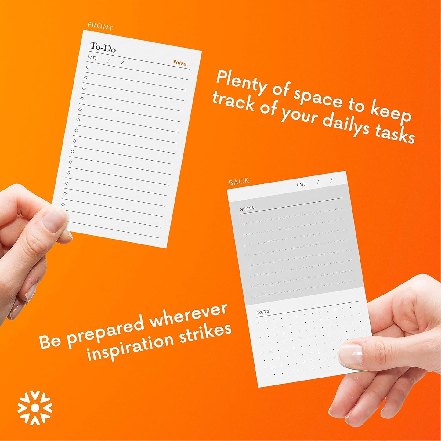 Notsu To Do List Grid Index Cards 3x5 | 50 Task Planner Foldable Vertical Notecards with Rounded Corners