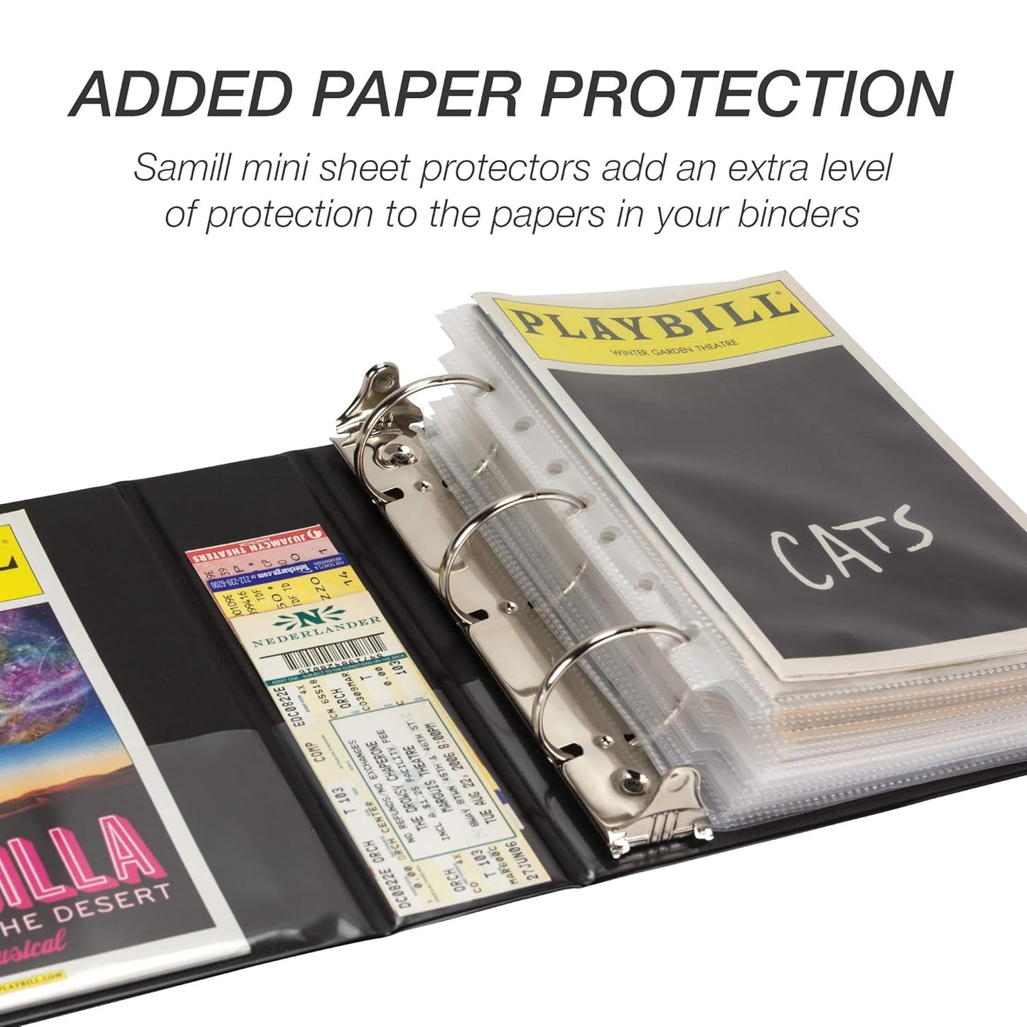 Samsill Economy 3 Ring Mini Binder, 1-Inch Round Ring Binder, Holds 100 Sheets, Black, 6 Pack (MP32300)