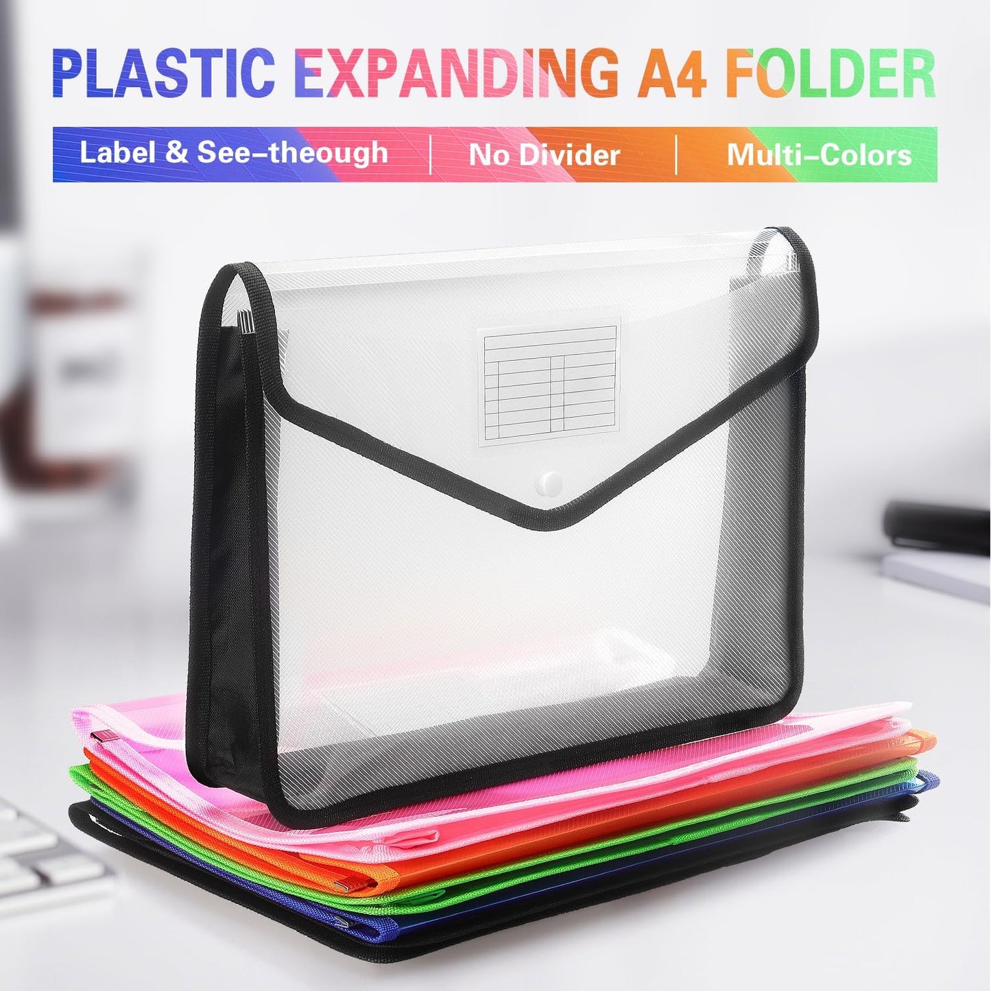 Plastic Expanding File Folder, Transparent envelopes with Snap Closure, No Dividers, Large Capacity, Fit Letter/A4 Size (Pink)
