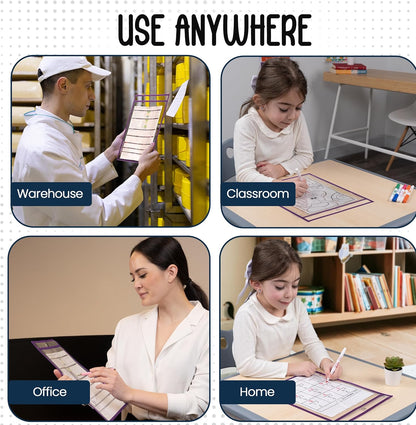 Essex Wares - 6 Pack, Assorted, Dry Erase Pocket Document Protectors, 10" Wide x 13.5" Tall- Dry Erase Clear Plastic Sleeves - Reusable & Easy Erase Plastic Invoice Holders, Water-Resistant & Durable