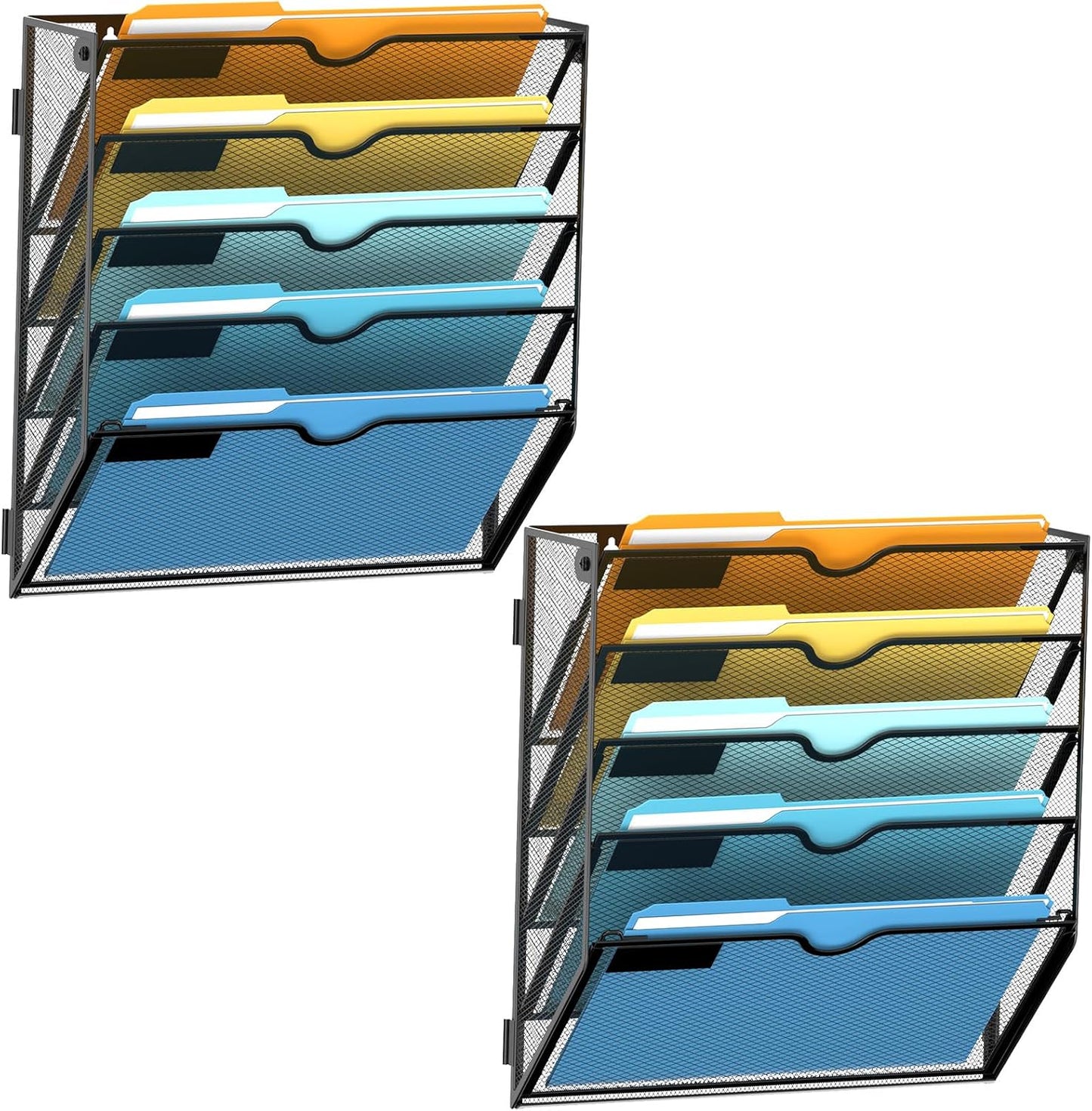 SUPEASY 7-Tier Mesh Wall File Holder, Hanging Wall File Organizer, Office Organization for Papers, Mails, Folders, Files Clipboard Magazine Rack, Black