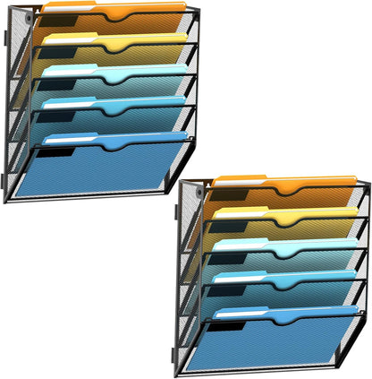 SUPEASY 7-Tier Mesh Wall File Holder, Hanging Wall File Organizer, Office Organization for Papers, Mails, Folders, Files Clipboard Magazine Rack, Black