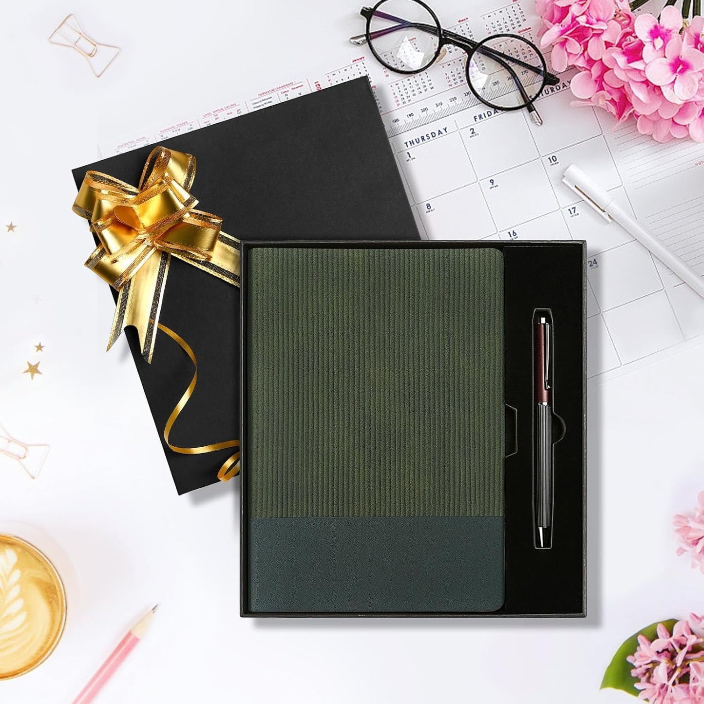 Lined Journal Notebook for Work College Ruled Note Book 5.79"x8.27"A5 PU Leather Daily Journaling 216 Pages for Women Men Writing Home School Supplies Business (Dark Green)