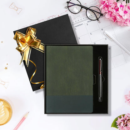 Lined Journal Notebook for Work College Ruled Note Book 5.79"x8.27"A5 PU Leather Daily Journaling 216 Pages for Women Men Writing Home School Supplies Business (Dark Green)