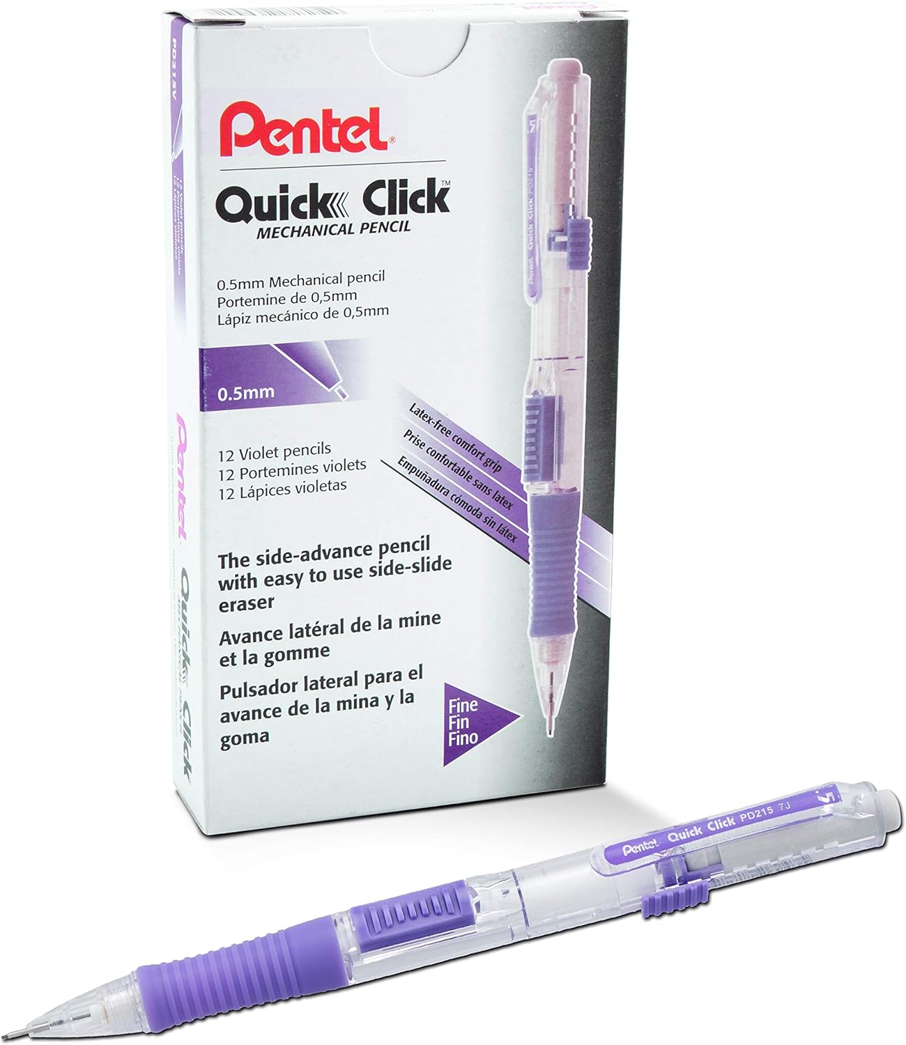 Pentel Quick Click Mechanical Pencil, (0.7mm), Medium, Black Barrel, Box of 12 Pencils (PD217A)