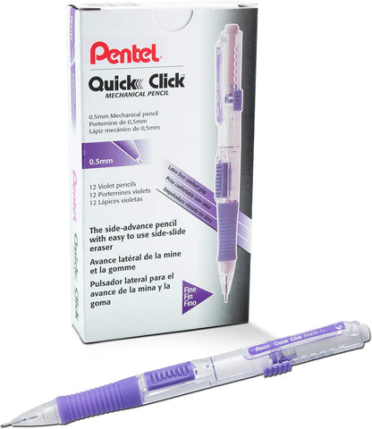 Pentel Quick Click Mechanical Pencil, (0.7mm), Medium, Black Barrel, Box of 12 Pencils (PD217A)