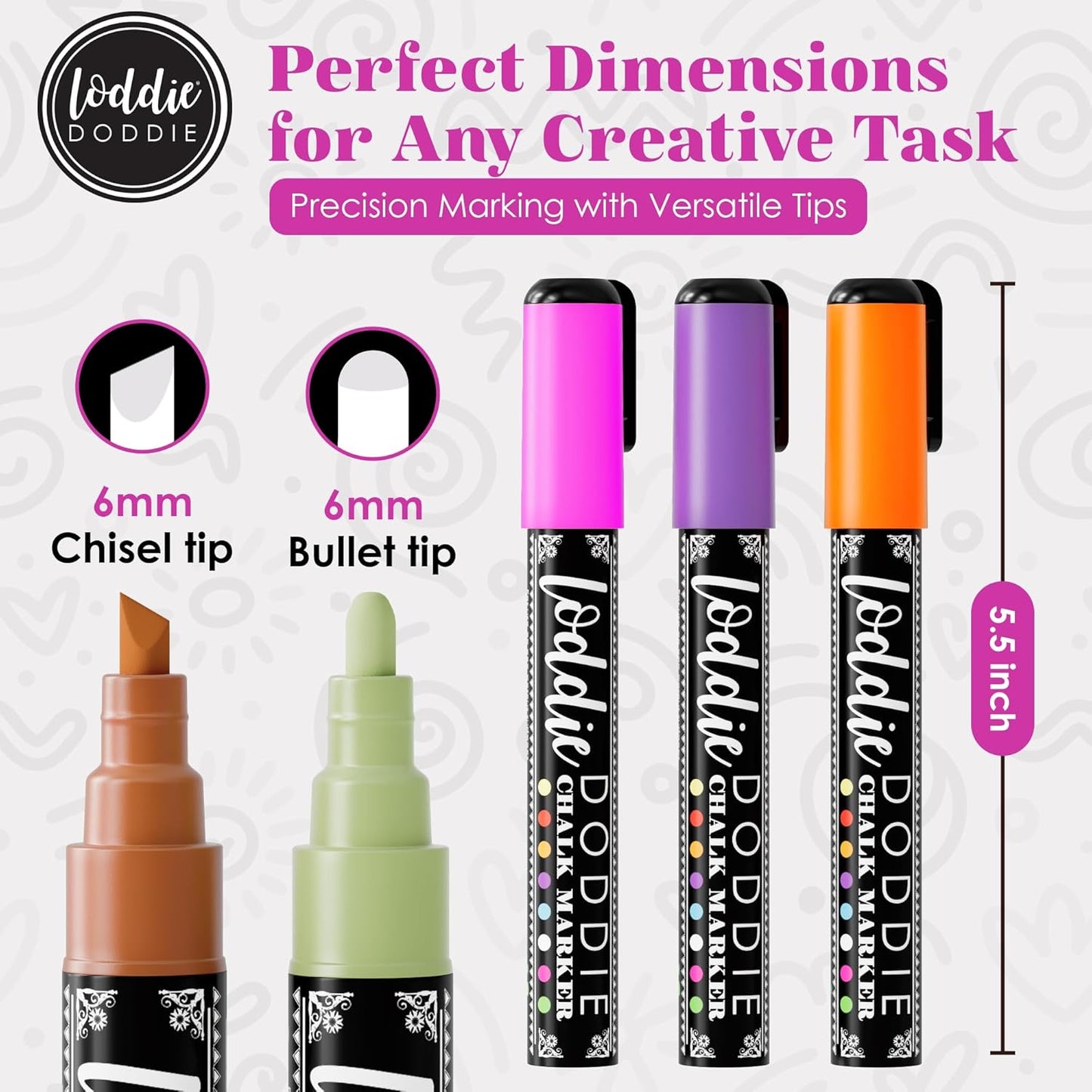 Loddie Doddie Liquid Chalk Markers - 8-Pack, 6mm Dual Tips - Chalk Markers for Blackboard & Chalkboard Paint - Washable Window Pens for Glass - Erasable Pens