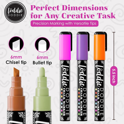 Loddie Doddie Liquid Chalk Markers - 8-Pack, 6mm Dual Tips - Chalk Markers for Blackboard & Chalkboard Paint - Washable Window Pens for Glass - Erasable Pens