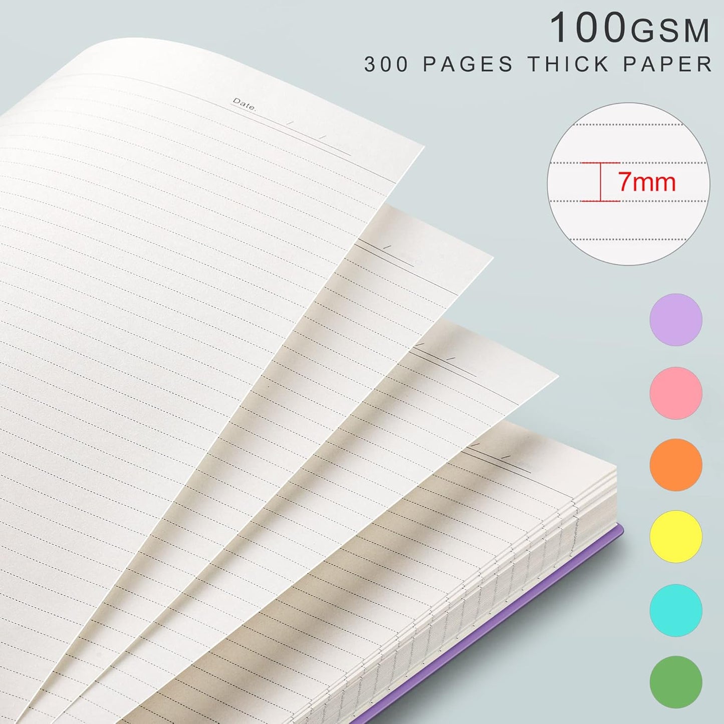 EMSHOI A5 Spiral Notebook College Ruled Lined Journal, Small 5.7" X 8.22", 300 Pages/150 Sheets, 100gsm Thick Paper, Waterproof Hardcover, for Office School Women Men Work Writing Notes, Blue