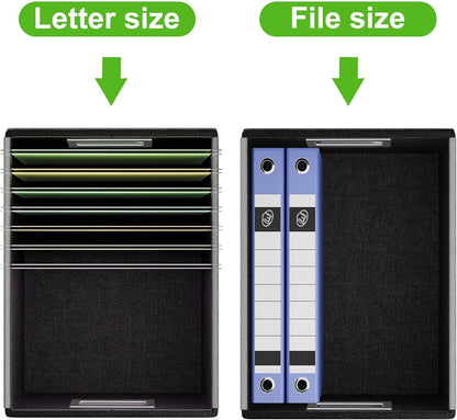 Huolewa Upgraded Portable File Organizer Box with Lid, Collapsible Linen Hanging Filing Storage Boxes with Plastic Slides, Decorative Home/Office Filing System Box for File and Folders Storage (Gray)