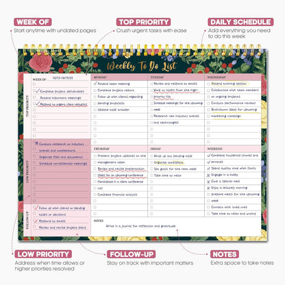 Taja Weekly To Do List Notepad with 52 Undated Sheets（8.5"×11"）- Weekly Desk Planner for Women & Man, Work and Home -1 Pack Violet Dream