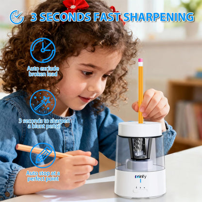 Pencil Sharpener Electric Pencil Sharpener Heavy Duty Blade Rechargeable Battery Powered Pencil Sharpeners for 6-8mm Colored Pencils Auto Stop Fast Sharpen in 3s (Black)