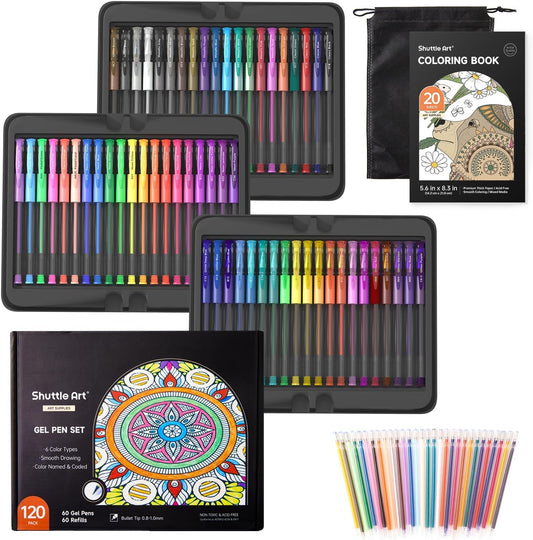 Shuttle Art Gel Pens, 120 Pack Gel Pen Set 60 Colored Gel Pen with 60 Refills for Adults Coloring Books Drawing Doodling Crafts Scrapbooking Journaling