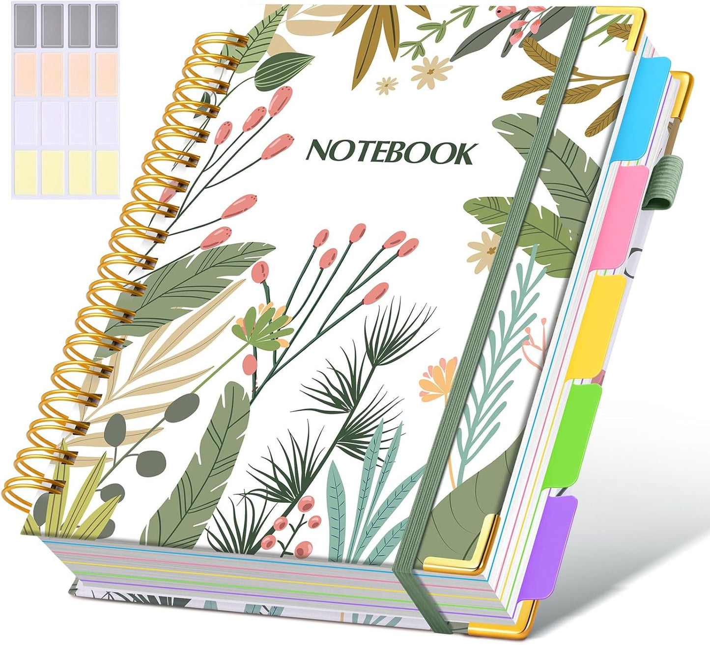 Hardcover Spiral Notebook Journal with Removable Dividers Tabs, 300 Pages Leather 5 Subject Notebook College Ruled, 8"x10" Large B5 Notebooks for Work School Note taking, Lined Journal for Women, Pink