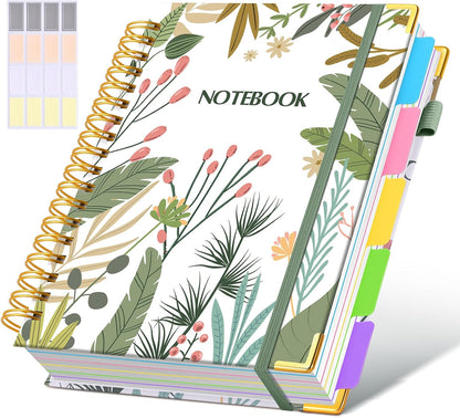 Hardcover Spiral Notebook Journal with Removable Dividers Tabs, 300 Pages Leather 5 Subject Notebook College Ruled, 8"x10" Large B5 Notebooks for Work School Note taking, Lined Journal for Women, Pink