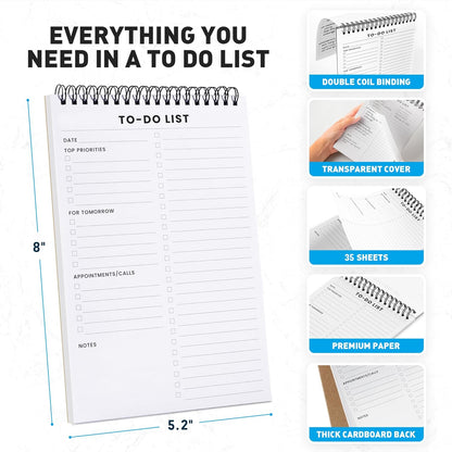 To Do List Notepad: With Multiple Functional Sections - 6.5 x 9.8" 60 Sheets - Spiral Daily Planner Notebook - Task CheckList Organizer Agenda Pad for Work - Note & Todo List Organization Notebooks