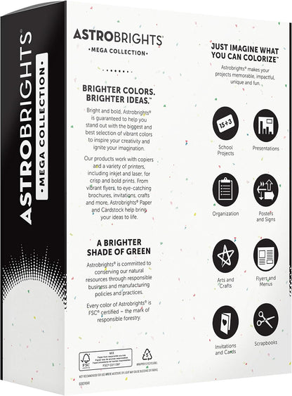 Astrobrights Mega Collection, Colored Cardstock, Bright Confetti White, 320 Sheets, 65 lb/176 GSM, 8.5" x 11" (91683)