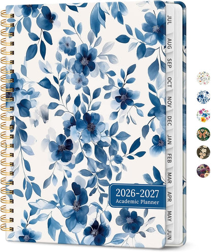Planner 2026-2027, Academic Year Monthly and Weekly Calendar Planner, Jul 2026 - Jun 2027, Hardcover Teacher Student Planning Agenda book with Tabs, Perfect for School Office Supplies, 6.3" x 8.5" - Wildflowers