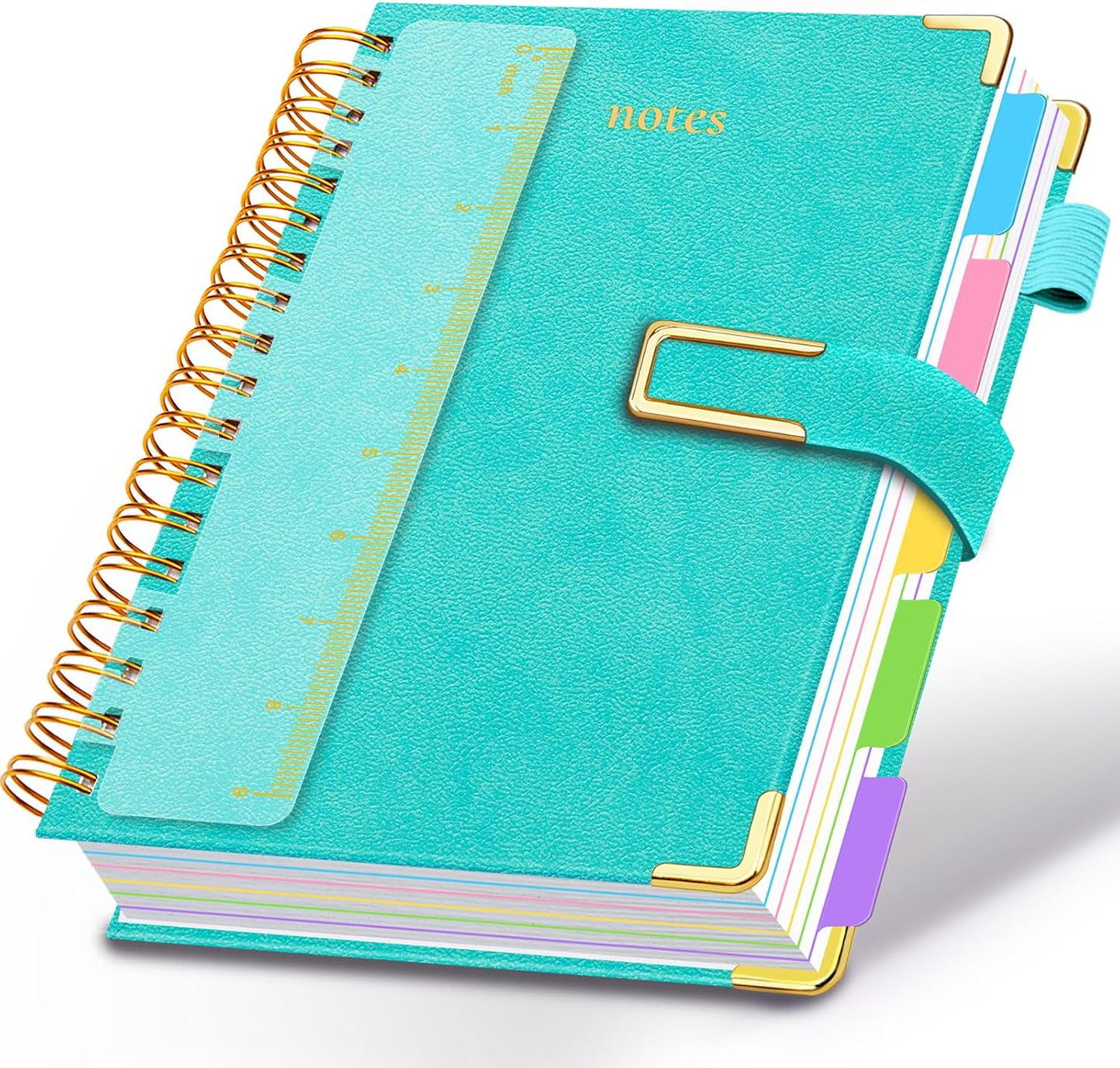 Hardcover Spiral Notebook College Ruled, 8"x10" Leather Journal Notebook with Magnetic Closure, 300 Pages 5 Subject Notebook with Dividers Tabs Journal for Women Men, Work, School(Rose Red)