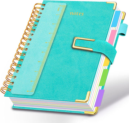 Hardcover Spiral Notebook College Ruled, 8"x10" Leather Journal Notebook with Magnetic Closure, 300 Pages 5 Subject Notebook with Dividers Tabs Journal for Women Men, Work, School(Rose Red)